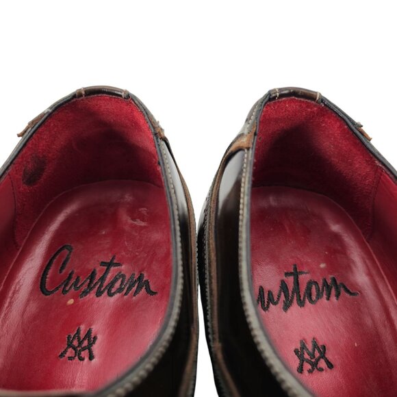 Mezlan Custom Mens 11.5 Brown Polished Leather Wingtip Oxfords Dress Shoes Spain - Picture 4 of 15